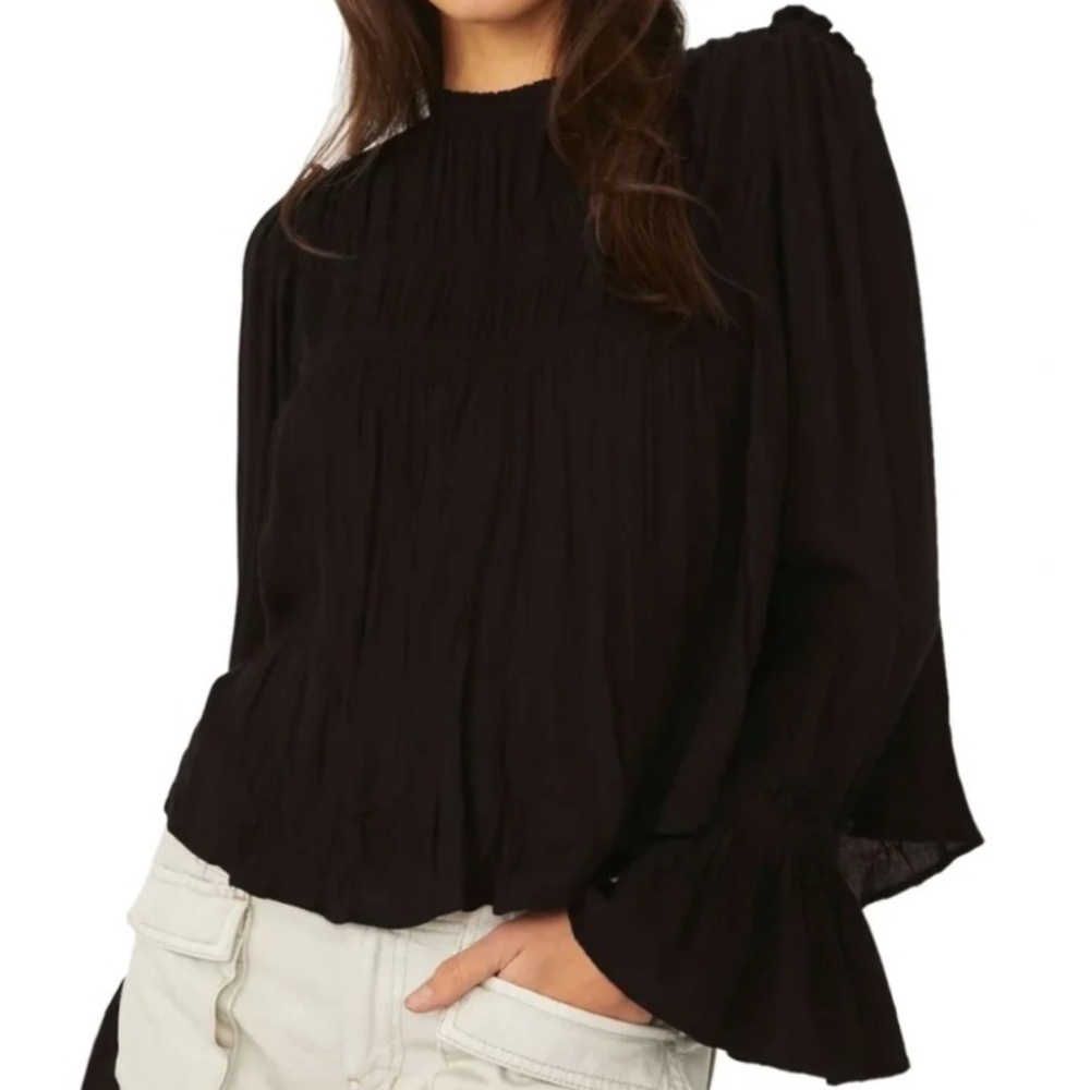 Free People Bohemian Blouse in Black